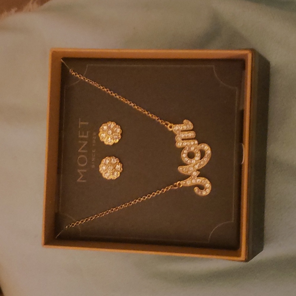 MONET Earrings y Necklace dedicated MOM gold color glamorous Rhinestone one size